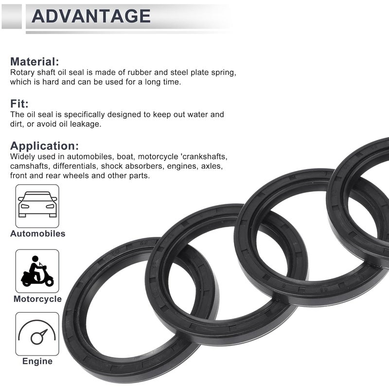RATCHROLL Universal Oil Seal TC Double Lip W Steel Spring Seal Ring Rotary Shaft Seal 52x68x8mm High Pressure NBR Rubber Black 5 Pcs - Image 4